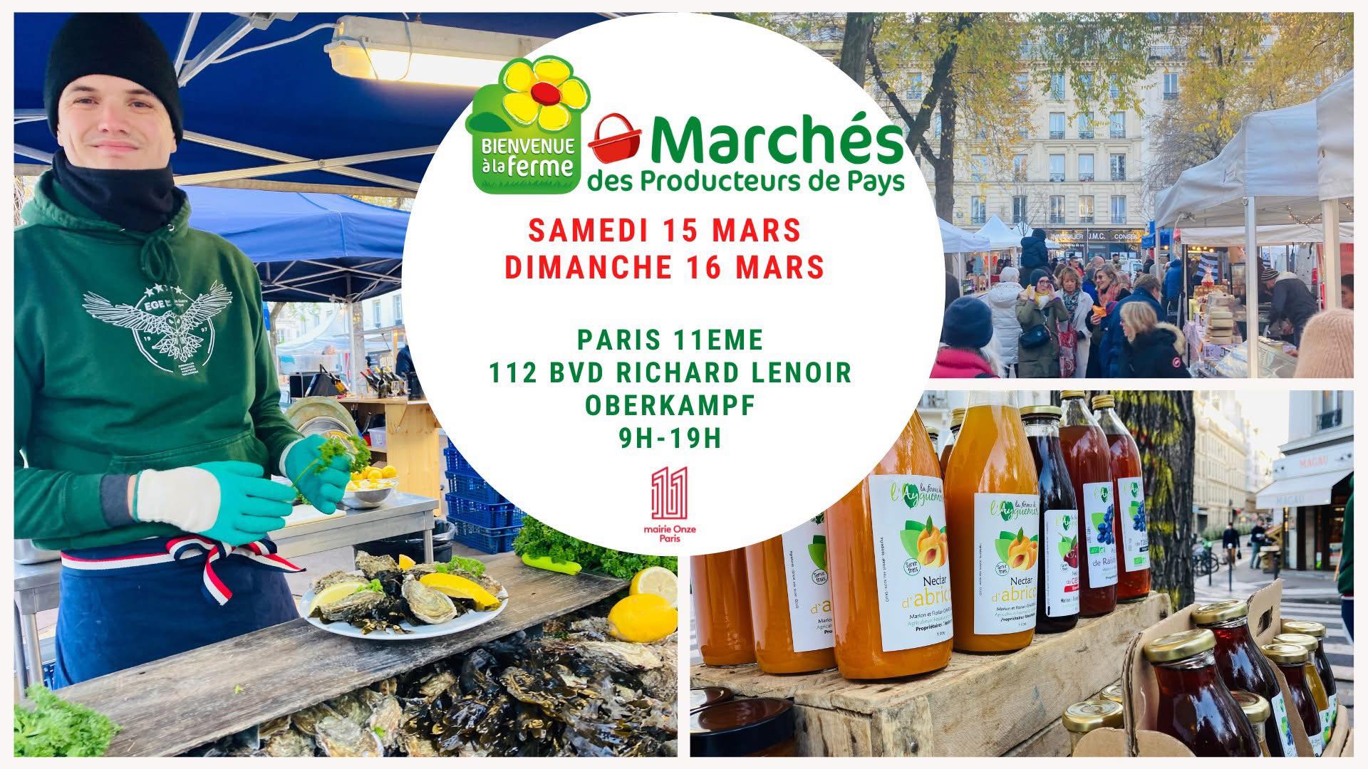 affiche du marché de producteur dans le 11e arrondissement de Paris du 15 au 16 mars 2025 où nous exposerons notre stand de spiruline